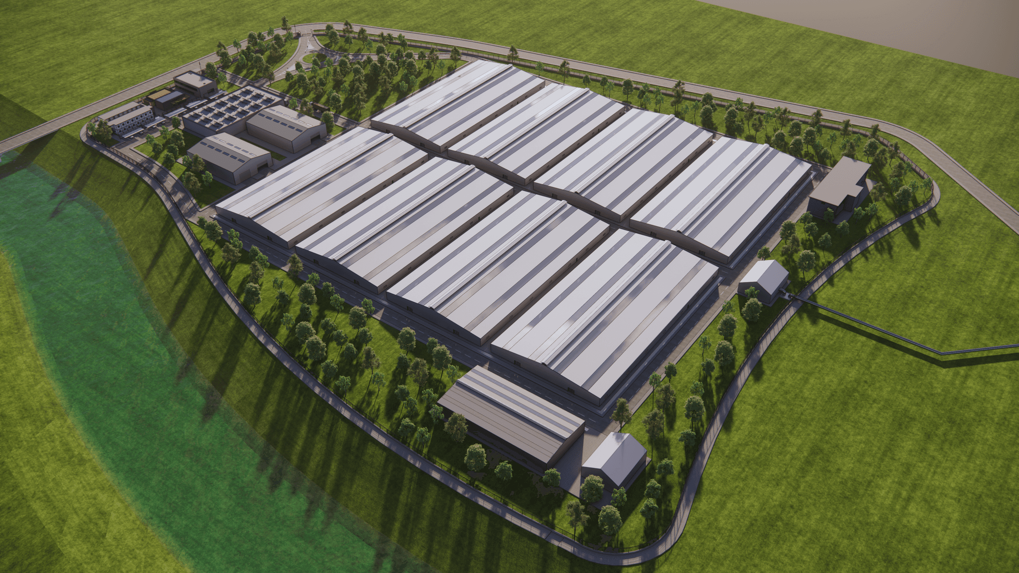 Aerial view of a modern smart aquaculture facility